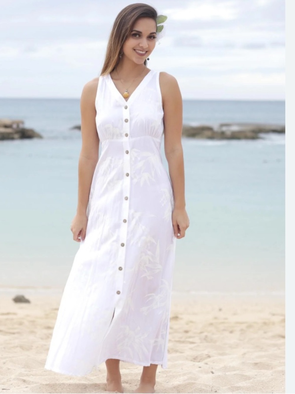 Paradise found Sleeveless White Button-Front Maxi Dress
